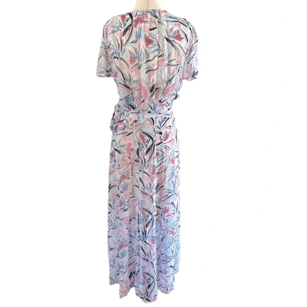 🆕 Club Monaco Birds of Paradise Maxi Wrap Dress Blue and Pink Chiffon, Size 4 - Picture 12 of 16